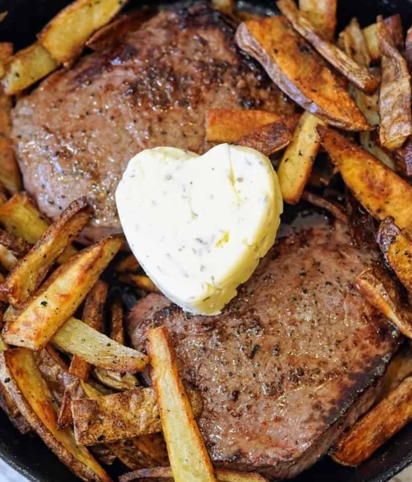 Steak Frites is a classic French meal of steak and french fries. It sounds simple–and it can be–but the crispy potatoes and rich juicy steak come together into something that feels very special and fancy!